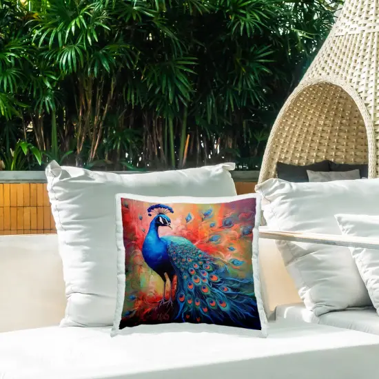 Feathered Fantasy Peacock Outdoor Printed Pillow Design by Lazar Studio, 18 x 7 x 18 {2}