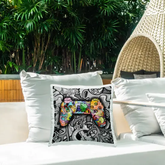 Urban Patterned Controller Outdoor Printed Pillow Design by Svetlana Aleynikova, 18 x 7 x 18 {2}