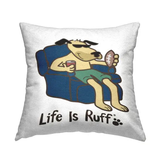 Lounging Dog with Football Outdoor Printed Pillow Design by LIR, 18 x 7 x 18 {1}