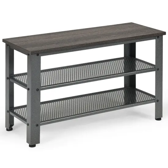 3-Tier Shoe Rack Industrial Shoe Bench with Storage Shelves Black {6}