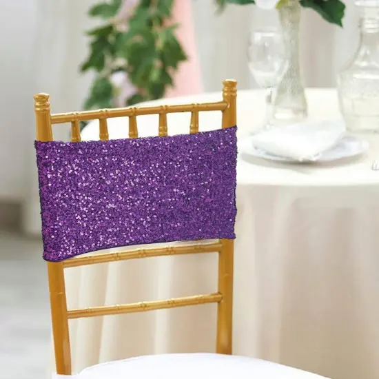 10 Pieces Elegant Eggplant Sequin Stretch Spandex Chair Bands 7 x 13 Inches {3}
