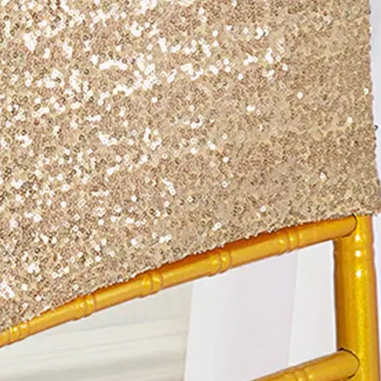 1 Piece Champagne Gold Sequin Spandex Chair Cap 13.5 inch by 10 inch Wedding Cover {5}