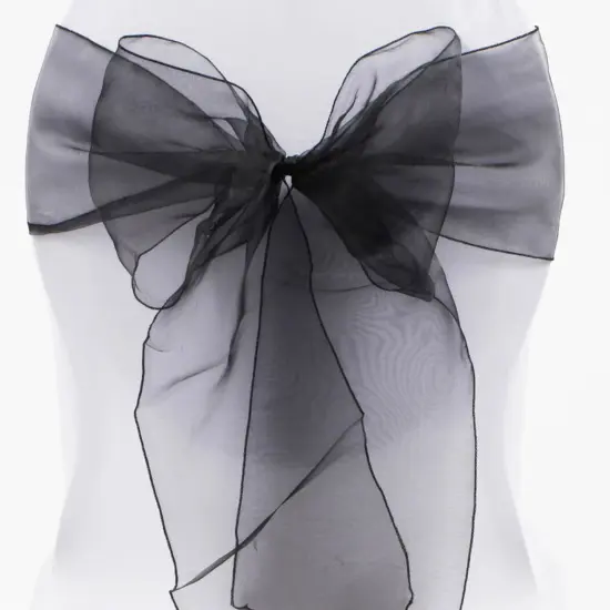 10 Pieces Black Luxury Organza Chair Strips, Angled Ends, 12"x116" Decorative Bands {4}