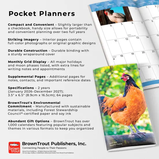 Chickens | 2026-2027 3.5 x 6.5 Inch Two Year Monthly Pocket Planner Calendar {6}