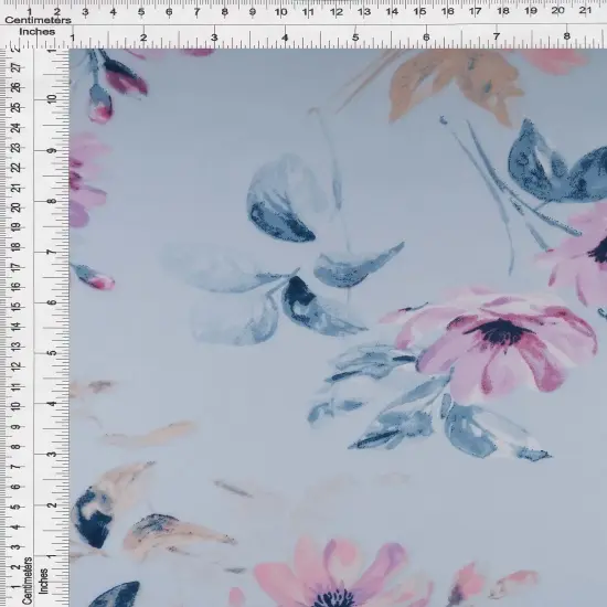 1 Yard Satin Floral Print Woven Fabric Soft Smooth Lightweight Drapery 57/58" Width BLUE {4}