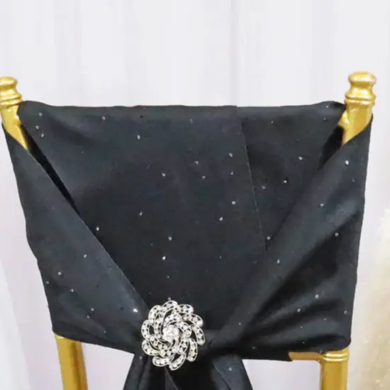 10 Pieces Black Sequin Paillette Poly Flax Burlap Chair Sashes 8"x108" Rustic Glam Event Decor {3}