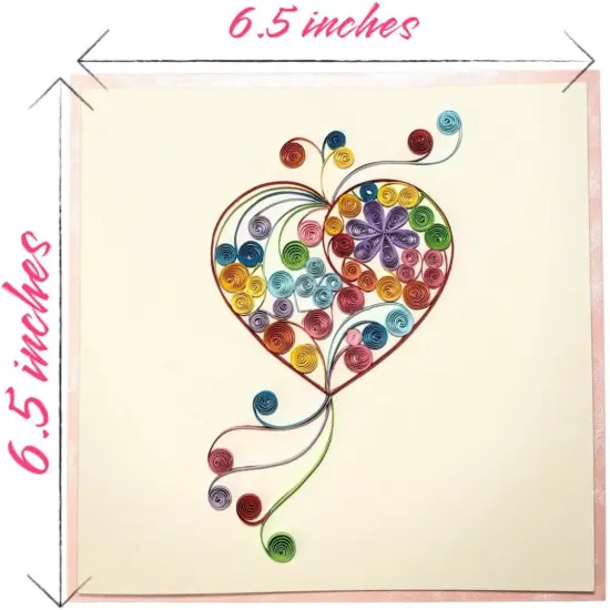 Handcrafted 3D Quilling Card Colorful Heart Design Greeting Card for Love, Valentine's Day, Anniversary, Mother's Day, Father's Day, Blank Inside, Ready to Gift, Includes Envelope {2}