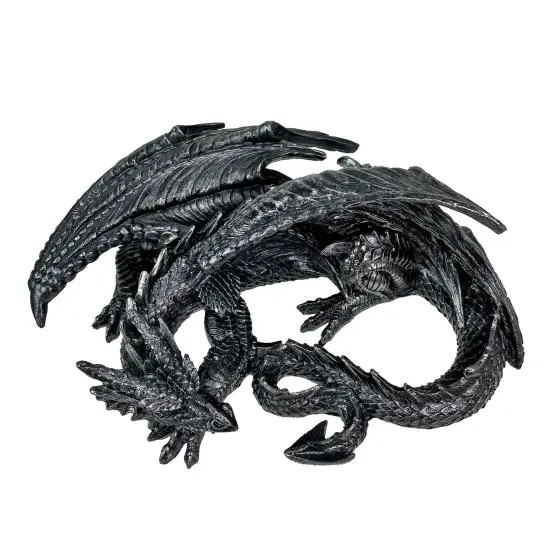 Somasaurus Metallic Black Gothic Sleeping Dragon Statue 12 in. {1}