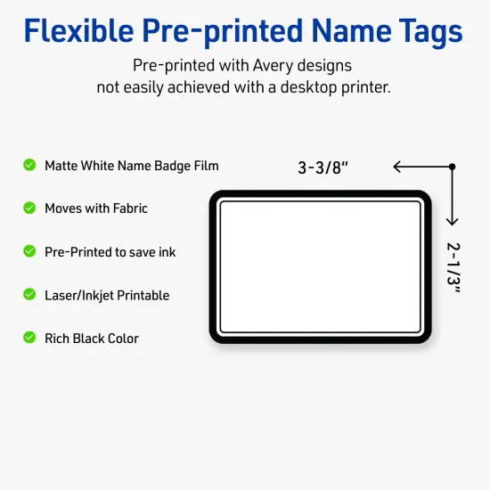 Avery® Printable Rectangle Adhesive Name Tags, Double Black Border Design, 2-1/3" x 3-3/8", Matte White Removable Name Tags, Laser/Inkjet, 80 Total, Great for Name Badges {2}