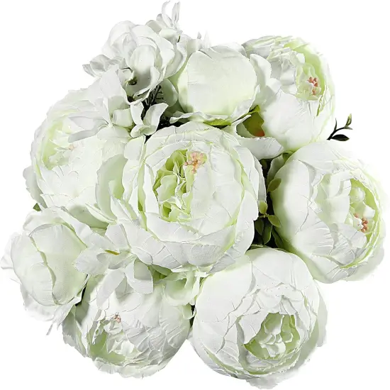 Silk Peony Bouquet White Artificial Peonies Fake Peony Flowers Wedding Table Centerpieces Home Office Decoration Floral Arrangements {1}