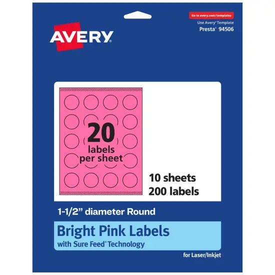 Avery Bright Pink Paper Labels, 1.5" Diameter Round {7}