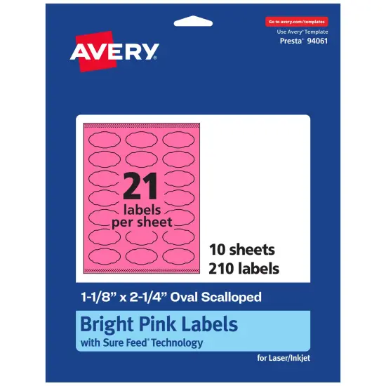 Avery Bright Pink Paper Labels, 1-1/8" x 2-1/4" Oval Scalloped {7}
