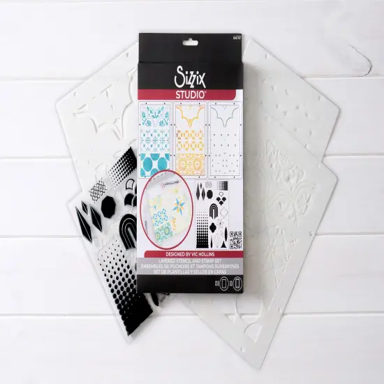 Sizzix Clear stamp Set 18/Pkg W/ Stencils 3/PKg By Vic Von S-Geometric {4}