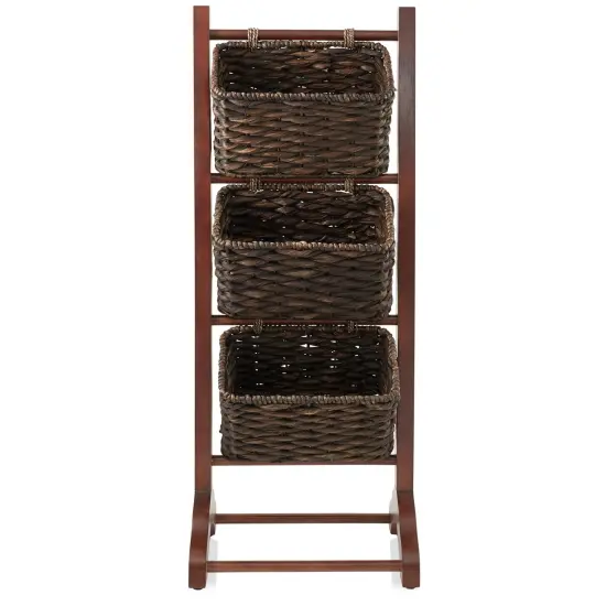 Casafield 3-Tier Floor Stand with Water Hyacinth Storage Baskets - Standing Organizer Rack for Bathroom, Kitchen, Laundry, Living Room {3}