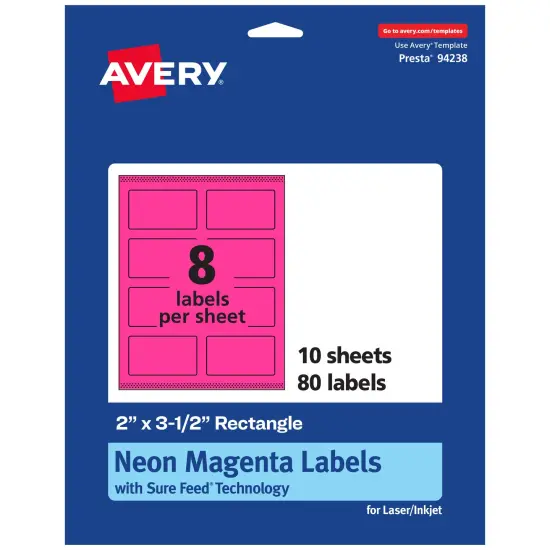 Avery Neon Magenta Paper Labels, 2" x 3.5" Rectangle {7}