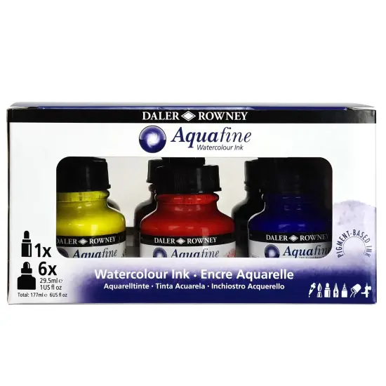 Daler-Rowney Aquafine Watercolor Ink Introduction Set 6/Pkg-Assorted Colors {2}