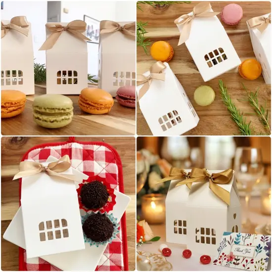 Wrapables House Shaped Gift Boxes with Ribbons for Weddings, Housewarming, Cookies, Candies, Treats, Party Favors (Set of 24) {4}