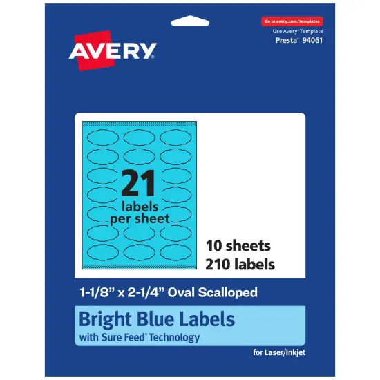 Avery Bright Blue Paper Labels, 1-1/8" x 2-1/4" Oval Scalloped {7}
