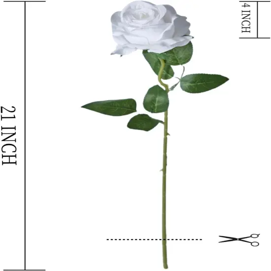 12 pcs Artificial White Roses, Silk Roses with Stems Realistic Fake Rose Flower Bouquet for Wedding Arrangement Centerpieces Party Home Table Decorations {4}