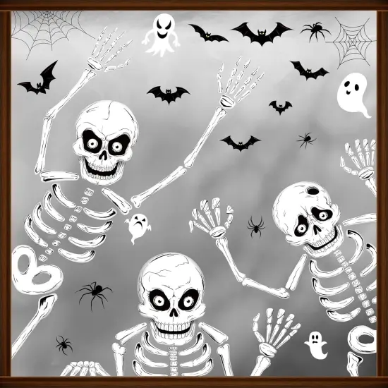 9 Sheet Halloween Window Clings, 97PCS Skeleton Halloween Decorations {1}