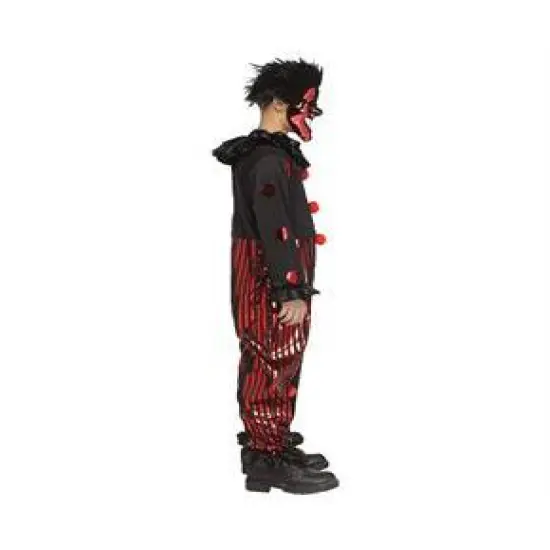 Kids Chrome Clown Halloween Costume With Red Mask Metallic Striped Jumpsuit Size 12-14 {3}