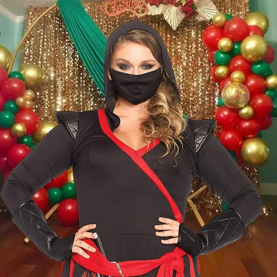 4 Pieces Ninja Assassin Costume, Black & Red Stealth Warrior Outfit {2}