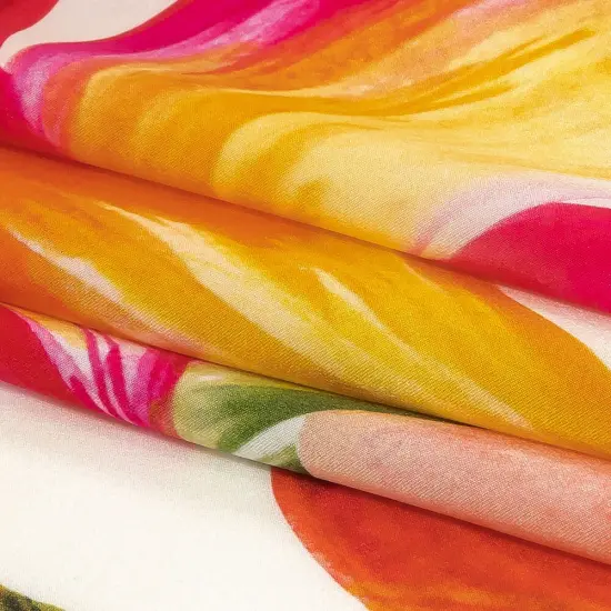 1 Yard Silk Charmeuse Lily Print Italian Made Magenta, Orange, Green & White 53 Inches Wide {3}