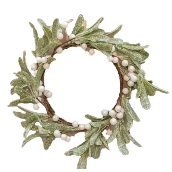 Frosted Mistletoe Wreath 13" with Silver Glitter and Foam Buds {1}