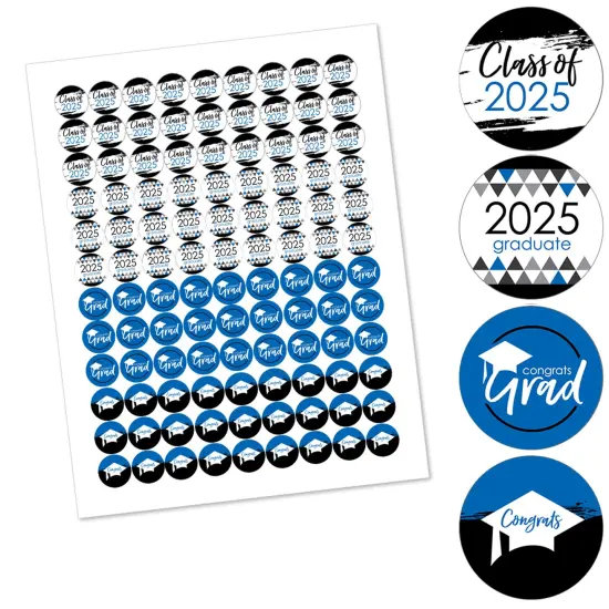 Big Dot of Happiness 2025 Blue Graduation Party Round Candy Sticker Favors - Labels Fits Chocolate Candy (1 Sheet of 108) {3}