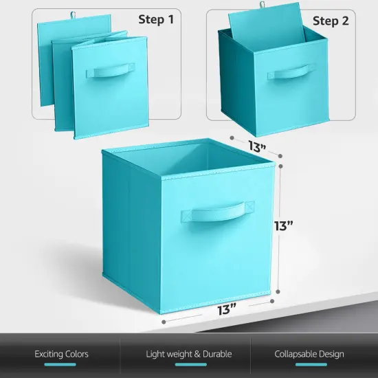 Sorbus Large 13" Storage Bins - 8 Pack Sturdy Collapsible Fabric Storage Cubes with Handles Teal {11}