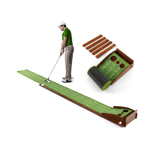 Brown-Green Golf Putting Mat Practice Training Aid With Auto Ball Return {1}
