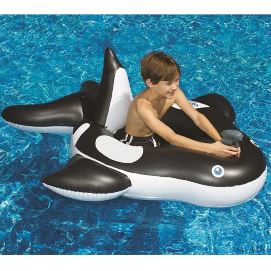 Swim Central 60" Inflatable Black and White Orca Whale Squirter Swimming Pool Float {5}