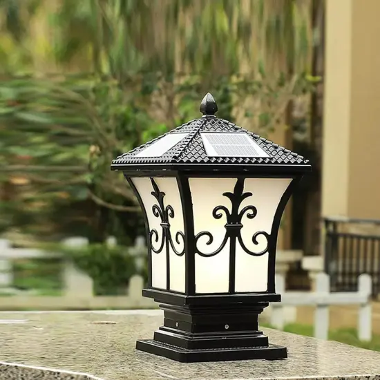 Solar Powered LED Post Light Stylish Black Outdoor Pillar Lamp for Garden Lawn {5}