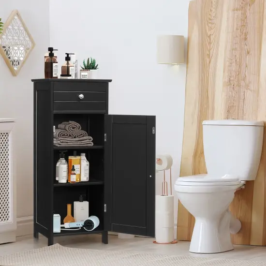 Wooden Storage Free-Standing Floor Cabinet with Drawer and Shelf Black {5}
