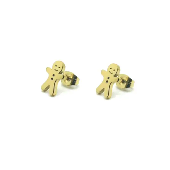 2 Sets Gold Stainless Steel Gingerbread Christmas Earrings {1}