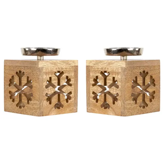 Northlight Snowflake Box Wooden Christmas Tealight Holders - 4.75" - Set of 2 Brown {6}