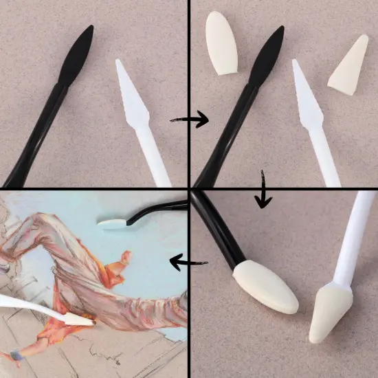 SoHo Urban Artist Pastel Blender Knife - Set of 2 - 1 Pack - Soft Pastel Blending Tools w/ 20 Mixed Foam Covers - Oval & Pointed Applicator - Plastic Palette Knife Set for Blending Soft Pastels & Charcoal {6}