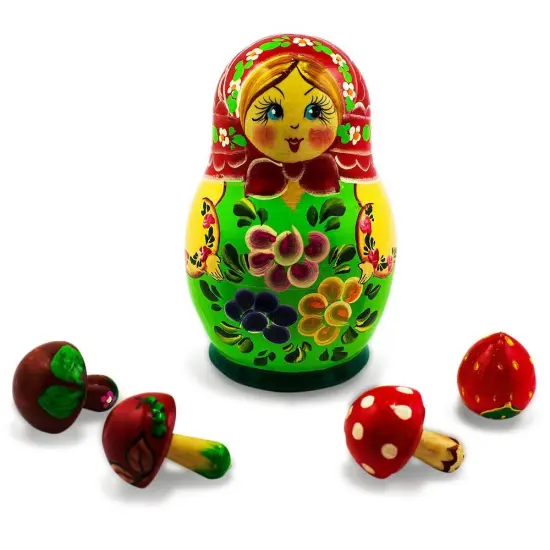 The Girl with 4 Mushrooms Wooden Nesting Doll 5 Inches {1}
