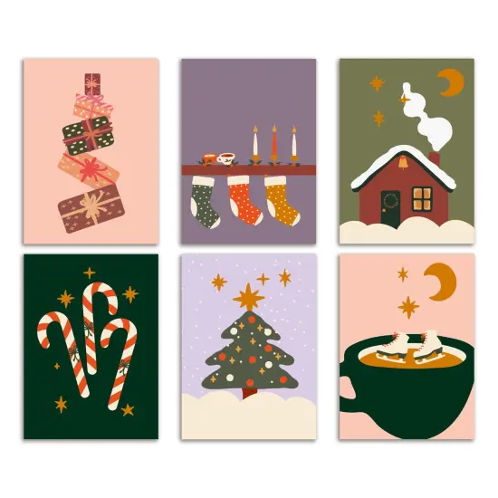 Cozy Christmas Greeting Cards Boxed Set of 24 Holiday Notecards Featuring 6 Nostalgic Designs, Perfect for Home for the Holidays and Warm Festive Wishes {1}