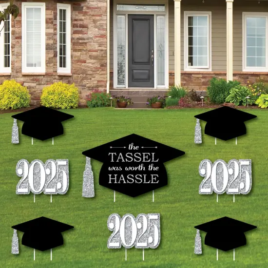 Big Dot of Happiness Silver Class of 2025 Outdoor Decorations - Graduation Yard Signs - Set of 8 {1}