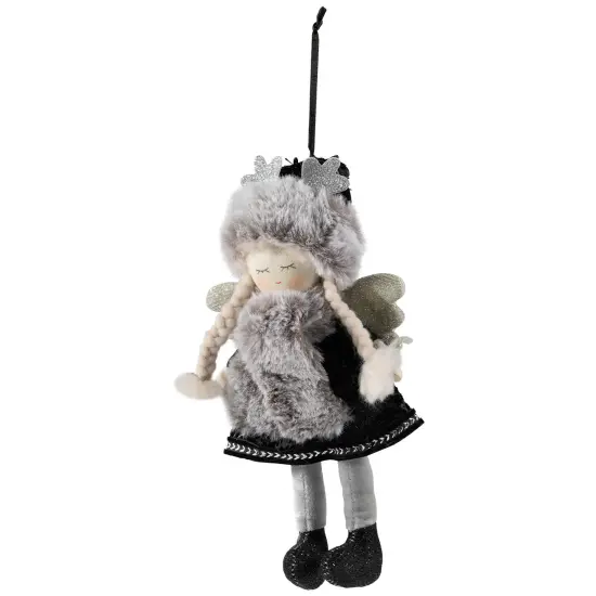 Northlight Plush Winter Angel Girl Hanging Christmas Ornament - 8.5" - Gray and Black {5}