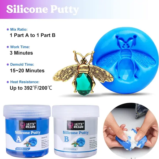 LET'S RESIN Silicone Putty,1LB/40A Silicone Mold Making Kit, Non-Toxic,Strong&Flexible, Easy 1:1 Mixing Ratio for Reusable Silicone Molds, Resin Molds, Soap {5}