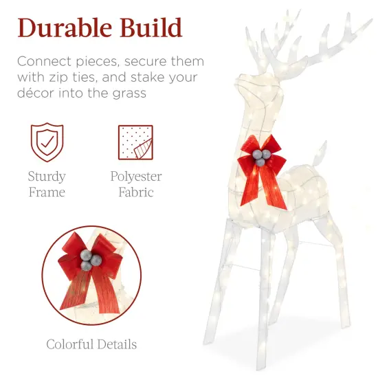 Best Choice Products Lighted Christmas 4ft Reindeer & Sleigh Outdoor Decor Set w/ 205 LED Lights, Stakes White - Large {6}