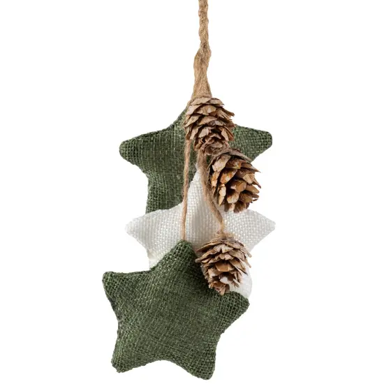 Northlight Burlap Star and Pine Cones Christmas Ornament - 11.75" White {3}