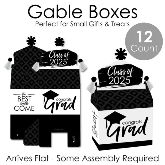 Big Dot of Happiness Black and White Grad - Best is Yet to Come - Treat Box Party Favors - 2025 Grad Party Goodie Gable Boxes - Set of 12 {7}