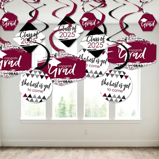 Big Dot of Happiness Maroon Graduation Class of 2025 Decorations Hanging Swirls - Set of 40 {4}