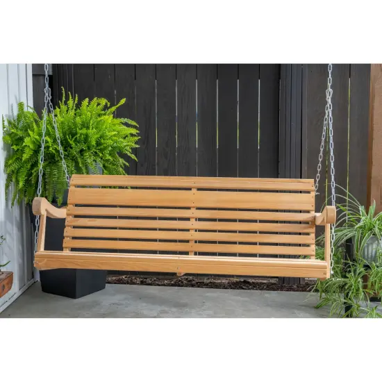 Hershy Way 5-Foot Classic Cypress Amish Porch Swing, Handcrafted Durable All Weather Wood, Natural Finish, Includes Hanging Chain {5}