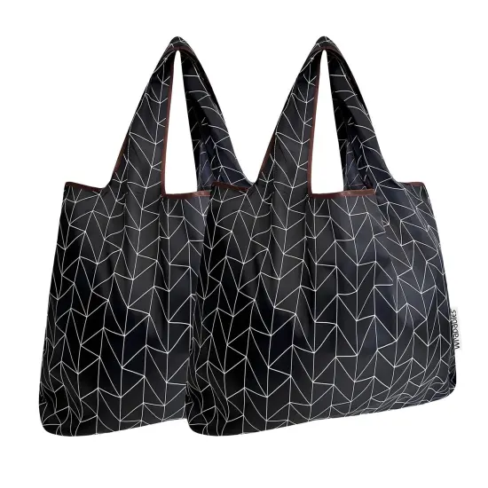 Wrapables Foldable Tote Nylon Reusable Grocery Bag (Set of 2), Geometric {1}
