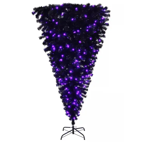 Kitcheniva 6 Ff Pre-lit Upside Down Artificial Black Christmas Tree With 250 LED Light Decor {1}