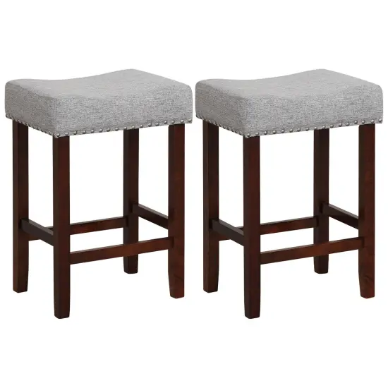 24 Inch Set of 2 Bar Stool with Curved Seat Cushions and Nail Head Trim Grey {8}